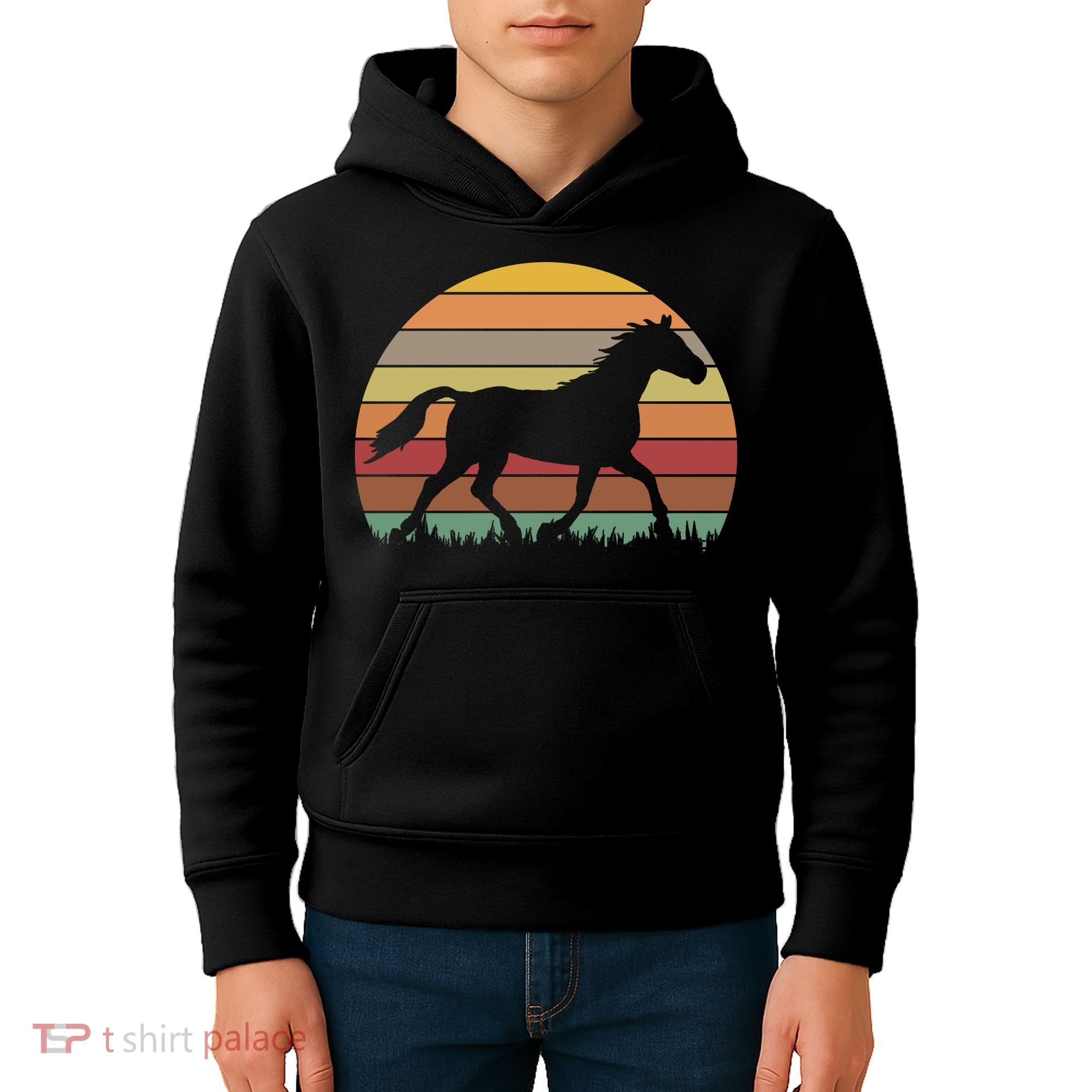 Retro Sunset Horse Kids Hoodie