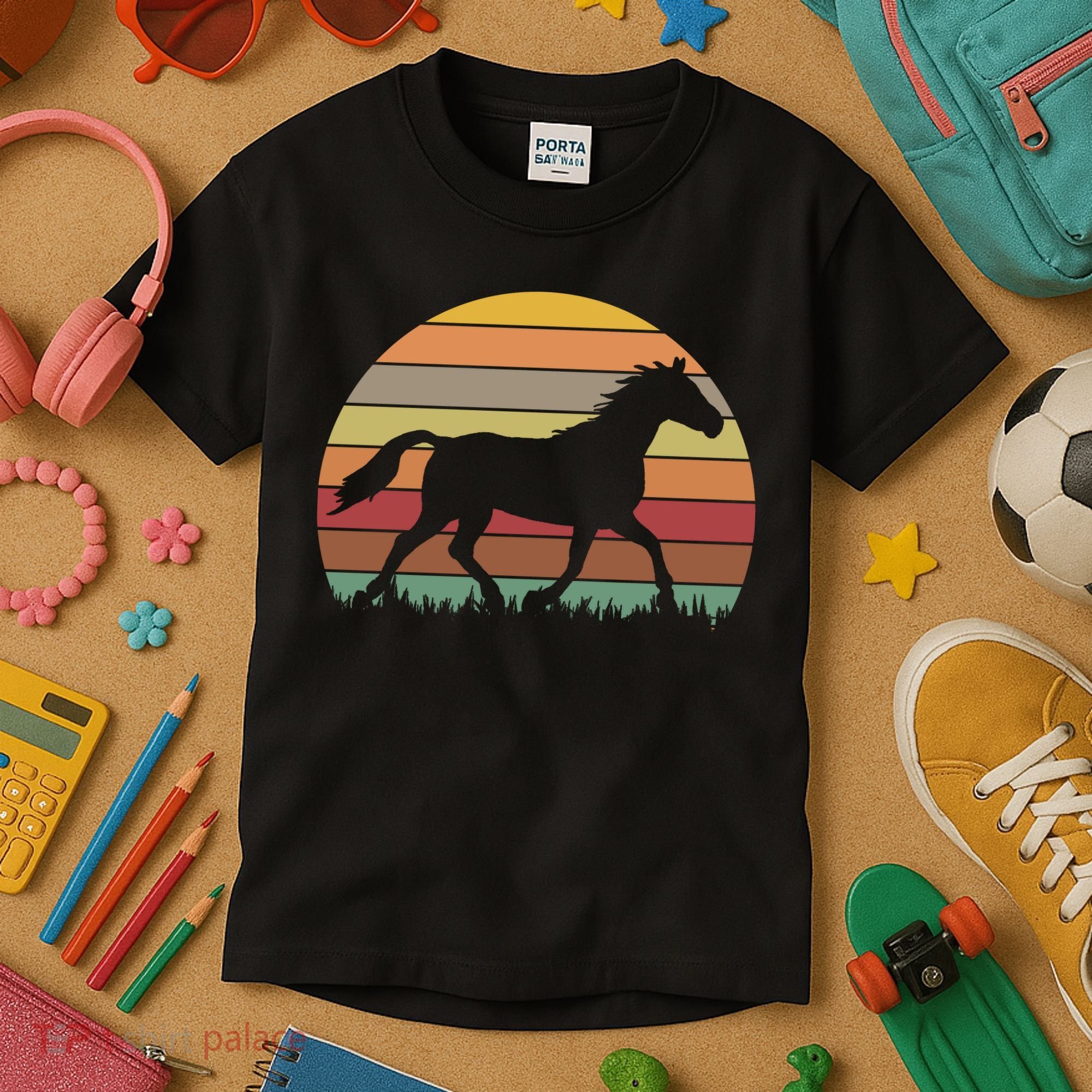 Retro Sunset Horse Kids T-Shirt