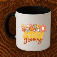 Retro Sunflower Hippie Stay Groovy Positive Mind Happy Life Coffee Mug thumb 2