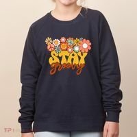 Retro Sunflower Hippie Stay Groovy Positive Mind Happy Life Women's Sweatshirt thumb 0
