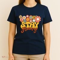 Retro Sunflower Hippie Stay Groovy Positive Mind Happy Life T-Shirt thumb 4