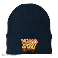 Retro Sunflower Hippie Stay Groovy Positive Mind Happy Life Beanie thumb 0