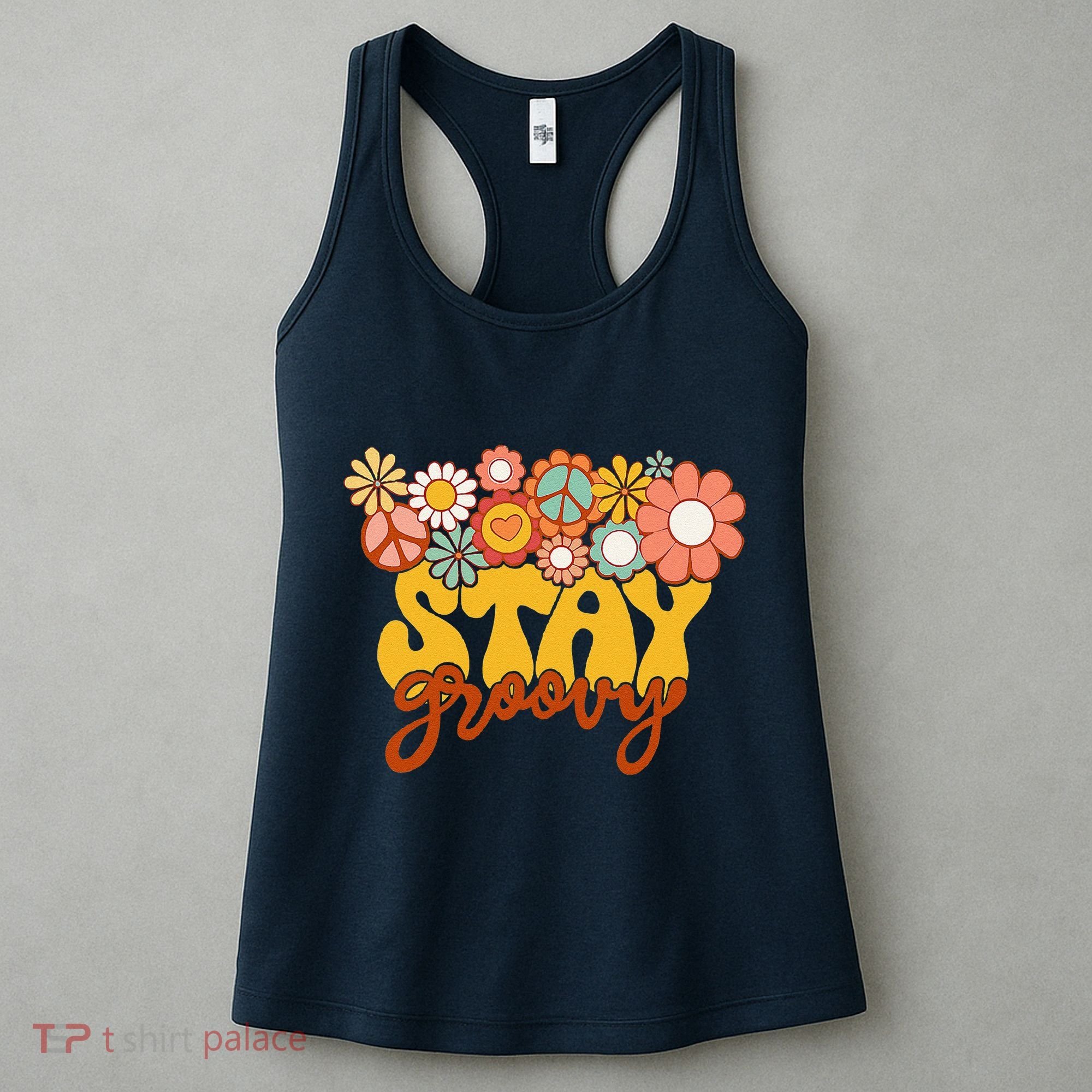 Retro Sunflower Hippie Stay Groovy Positive Mind Happy Life Women's Tank Top