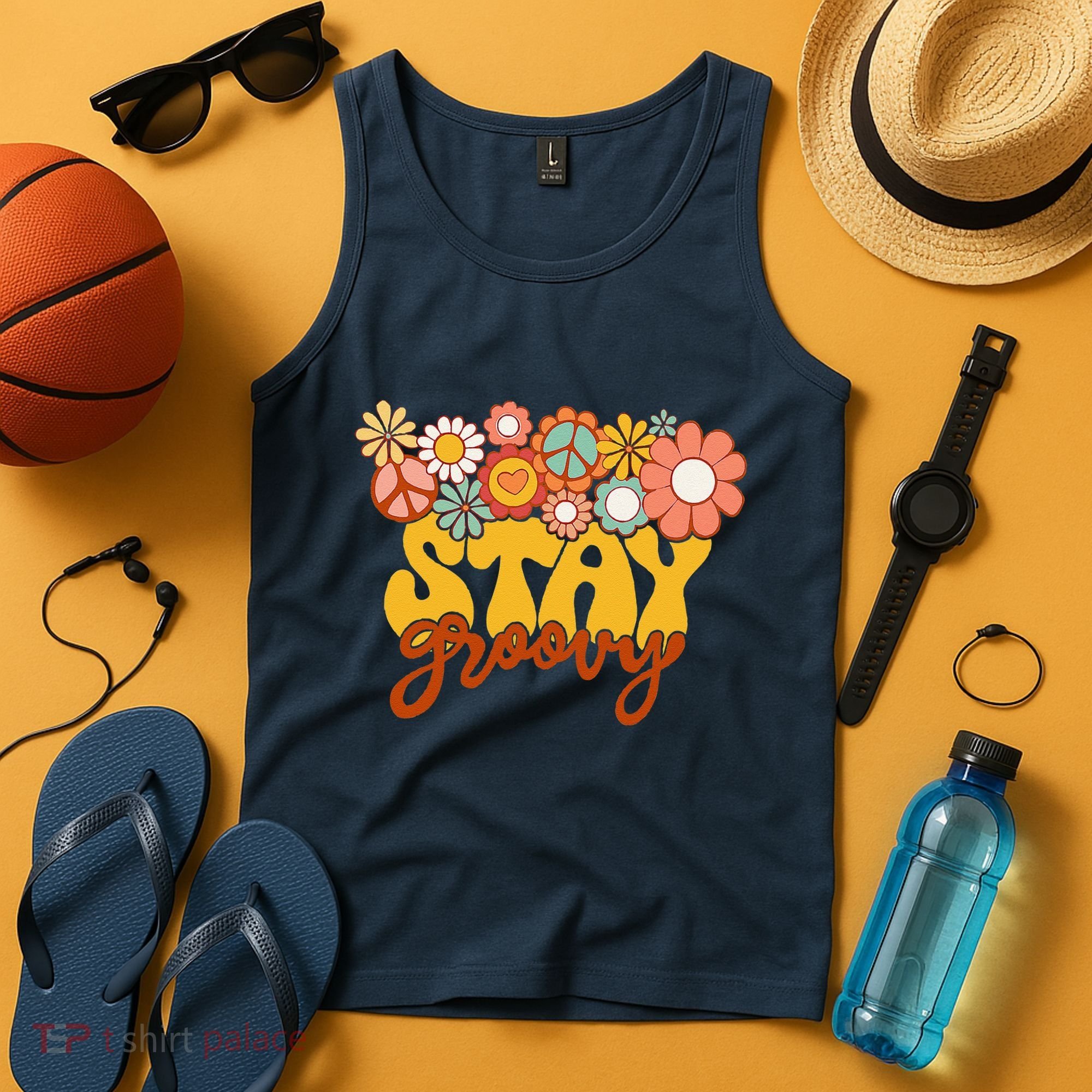 Retro Sunflower Hippie Stay Groovy Positive Mind Happy Life Tank Top