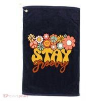 Retro Sunflower Hippie Stay Groovy Positive Mind Happy Life Golf Towel thumb 0