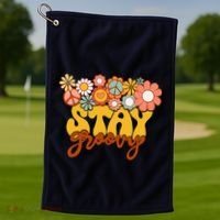 Retro Sunflower Hippie Stay Groovy Positive Mind Happy Life Golf Towel thumb 1