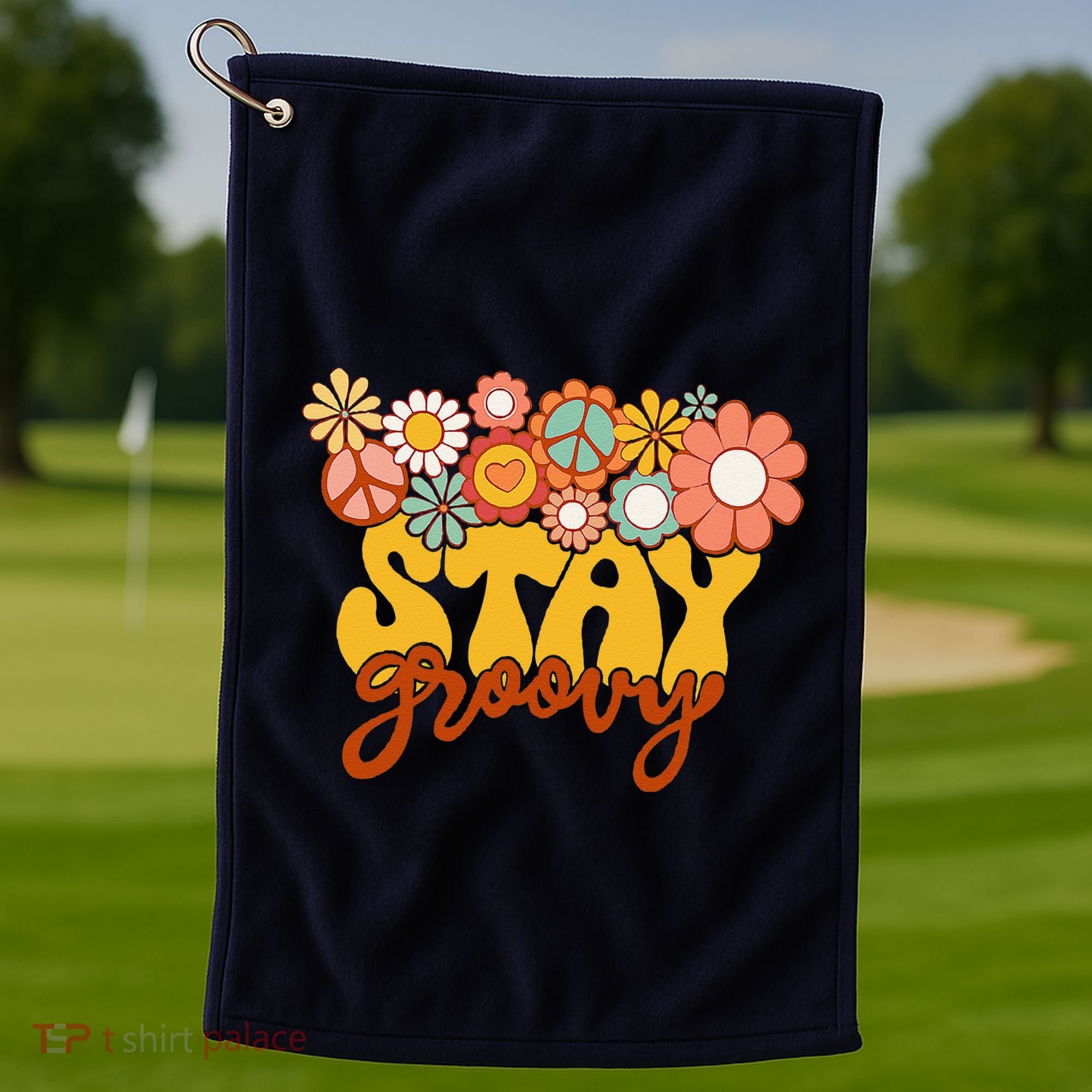 Retro Sunflower Hippie Stay Groovy Positive Mind Happy Life Golf Towel