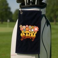 Retro Sunflower Hippie Stay Groovy Positive Mind Happy Life Golf Towel thumb 2