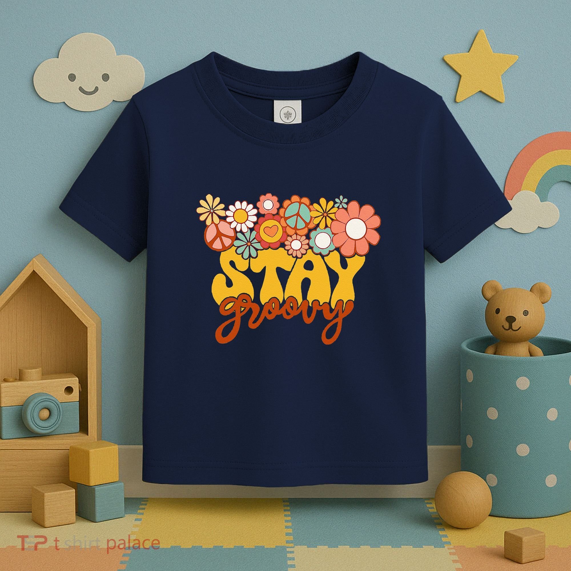 Retro Sunflower Hippie Stay Groovy Positive Mind Happy Life Toddler T-Shirt