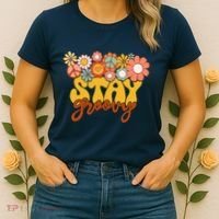 Retro Sunflower Hippie Stay Groovy Positive Mind Happy Life Women's T-Shirt thumb 2
