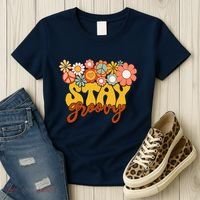 Retro Sunflower Hippie Stay Groovy Positive Mind Happy Life Women's T-Shirt thumb 3