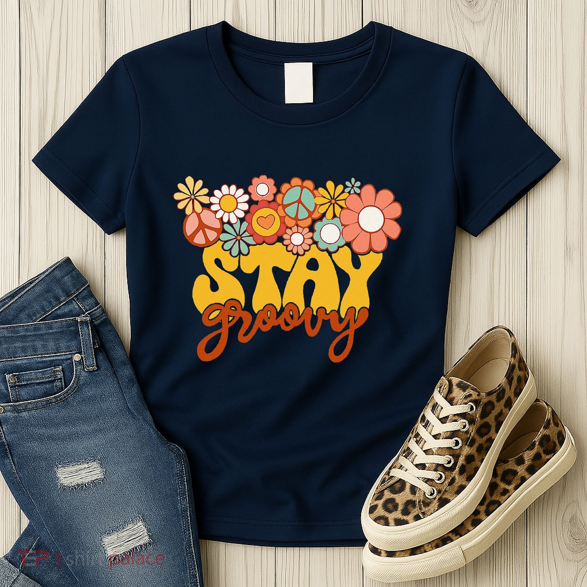 Retro Sunflower Hippie Stay Groovy Positive Mind Happy Life Women's T-Shirt