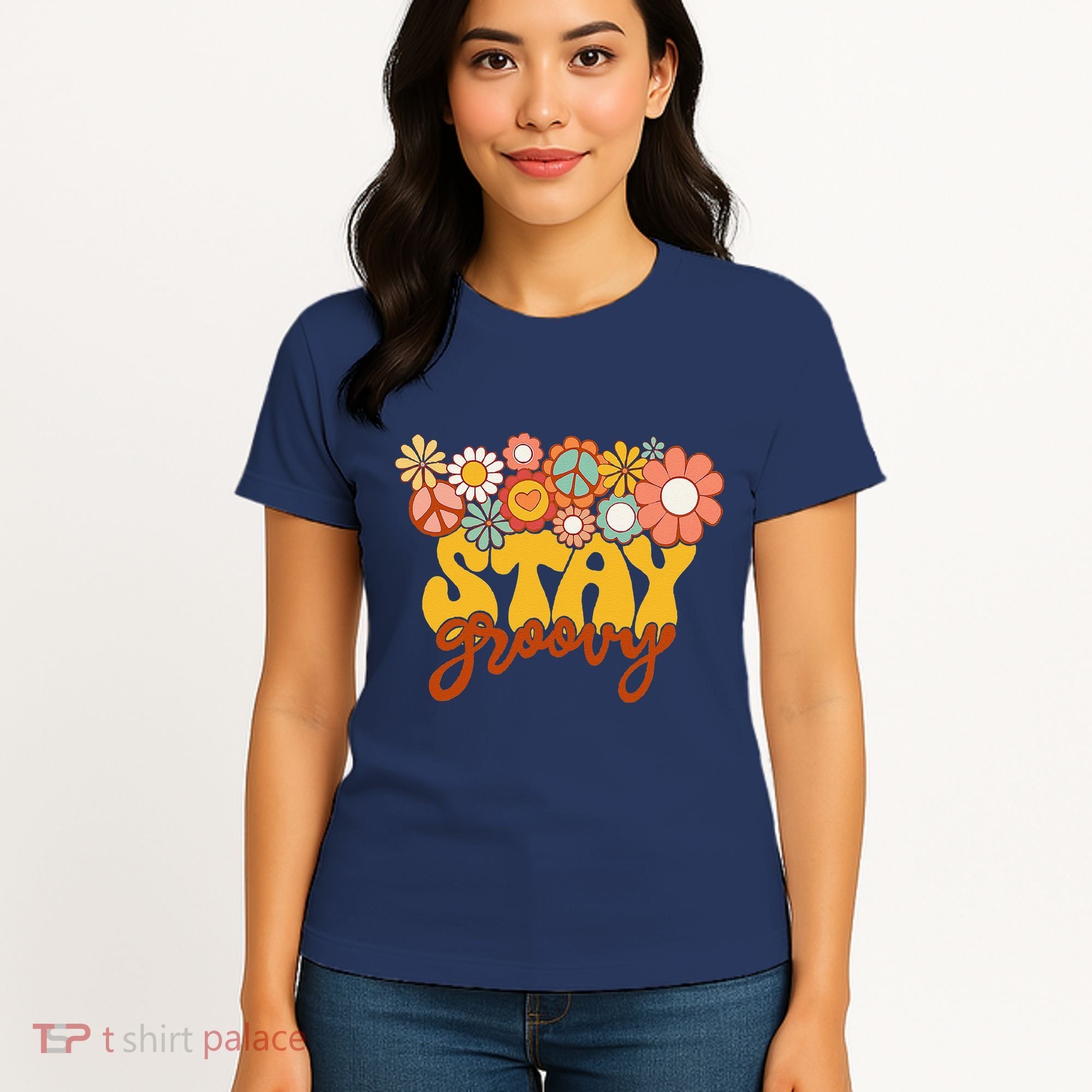Retro Sunflower Hippie Stay Groovy Positive Mind Happy Life Women's T-Shirt