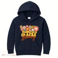 Retro Sunflower Hippie Stay Groovy Positive Mind Happy Life Kids Hoodie thumb 0