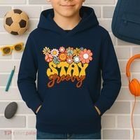 Retro Sunflower Hippie Stay Groovy Positive Mind Happy Life Kids Hoodie thumb 2