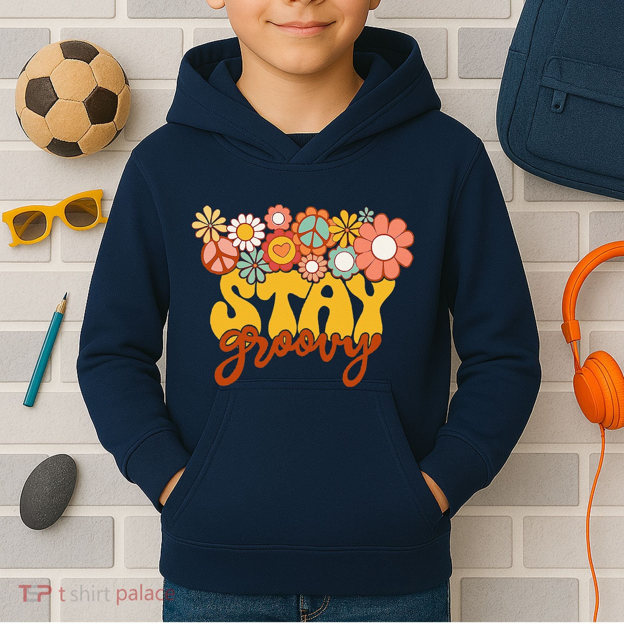 Retro Sunflower Hippie Stay Groovy Positive Mind Happy Life Kids Hoodie