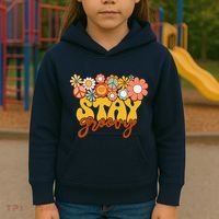 Retro Sunflower Hippie Stay Groovy Positive Mind Happy Life Kids Hoodie thumb 3