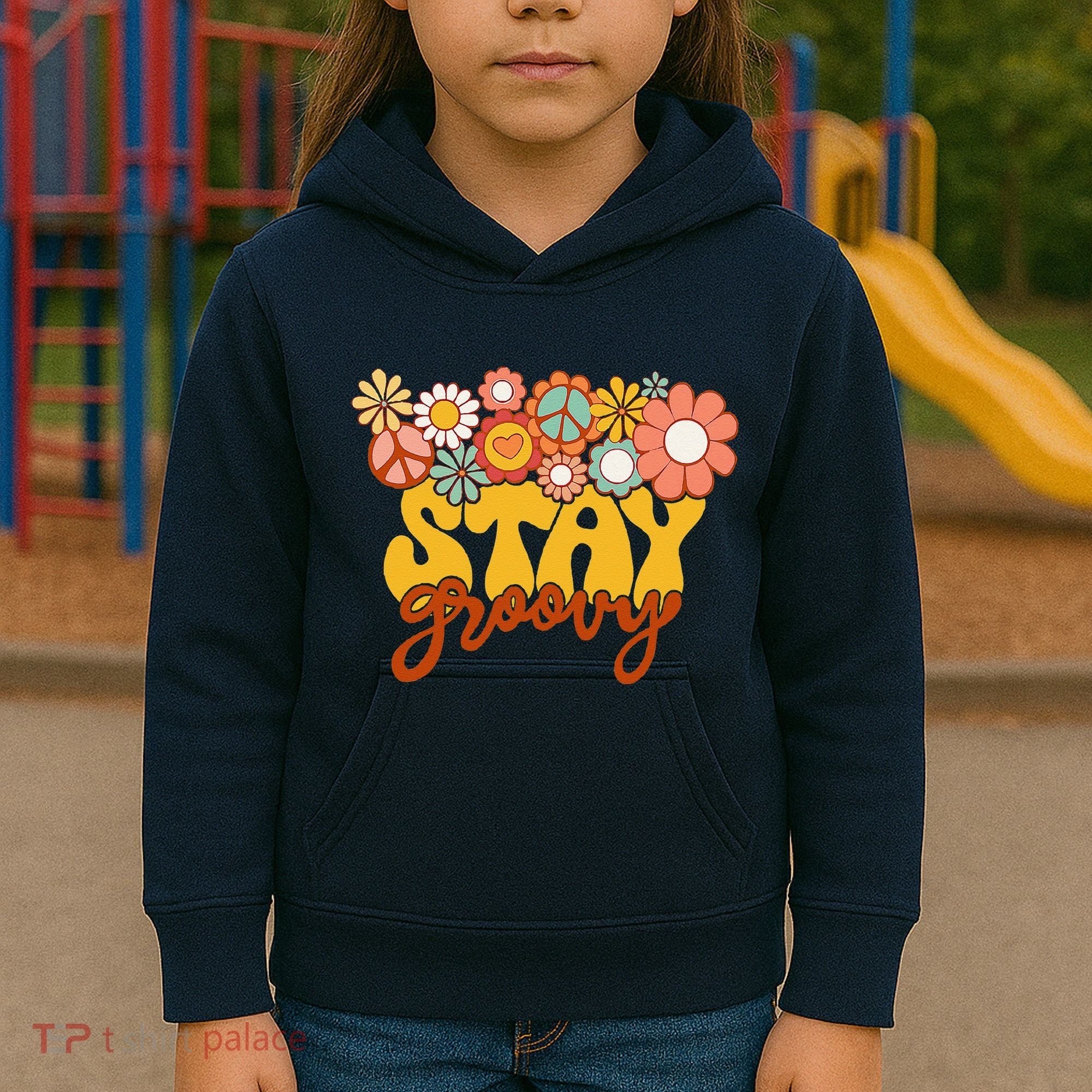 Retro Sunflower Hippie Stay Groovy Positive Mind Happy Life Kids Hoodie