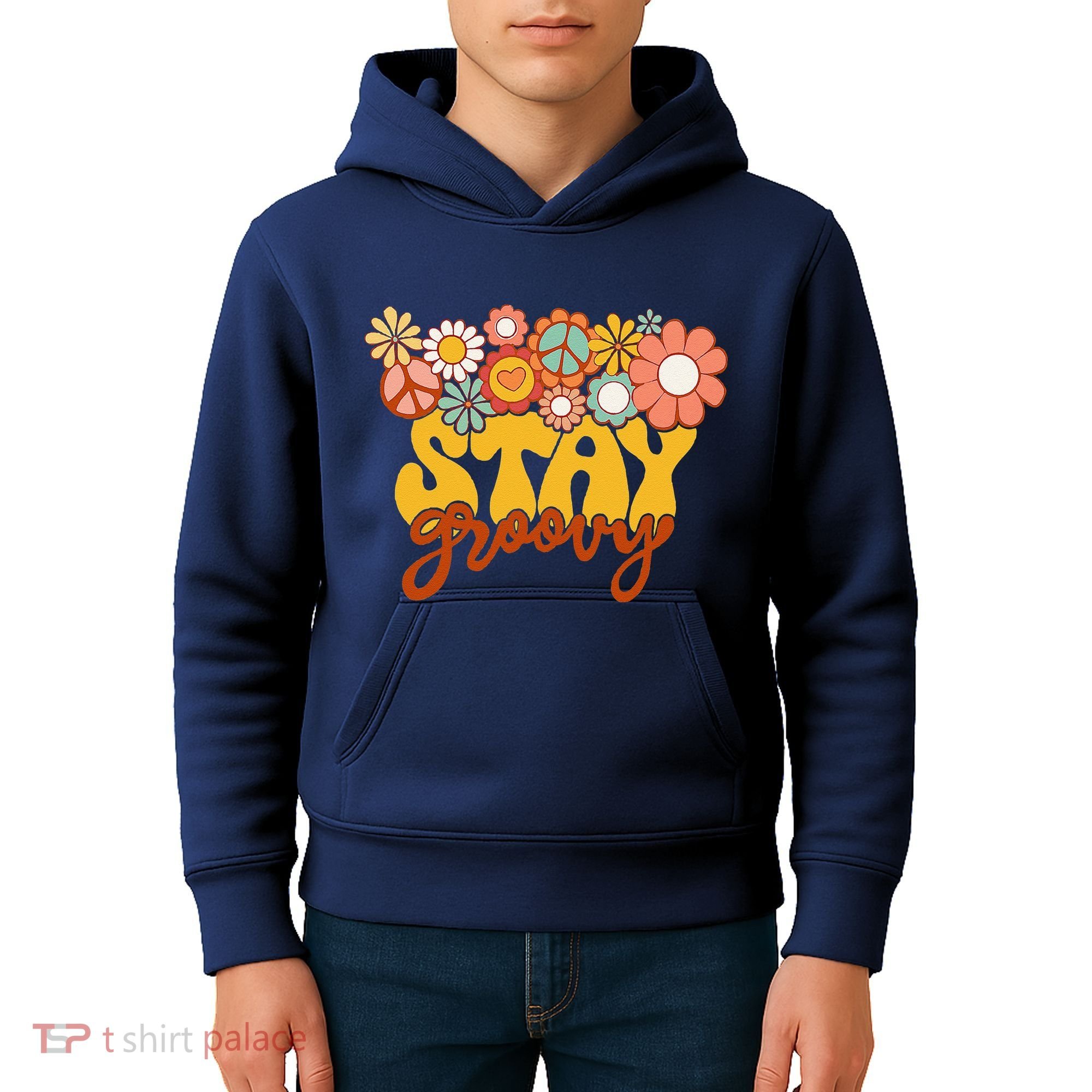 Retro Sunflower Hippie Stay Groovy Positive Mind Happy Life Kids Hoodie