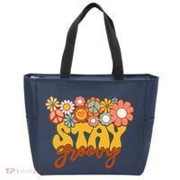 Retro Sunflower Hippie Stay Groovy Positive Mind Happy Life Tote Bag thumb 0