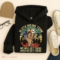 Retro Sloth Hiking Team Well Get There When We Get There Hoodie thumb 4
