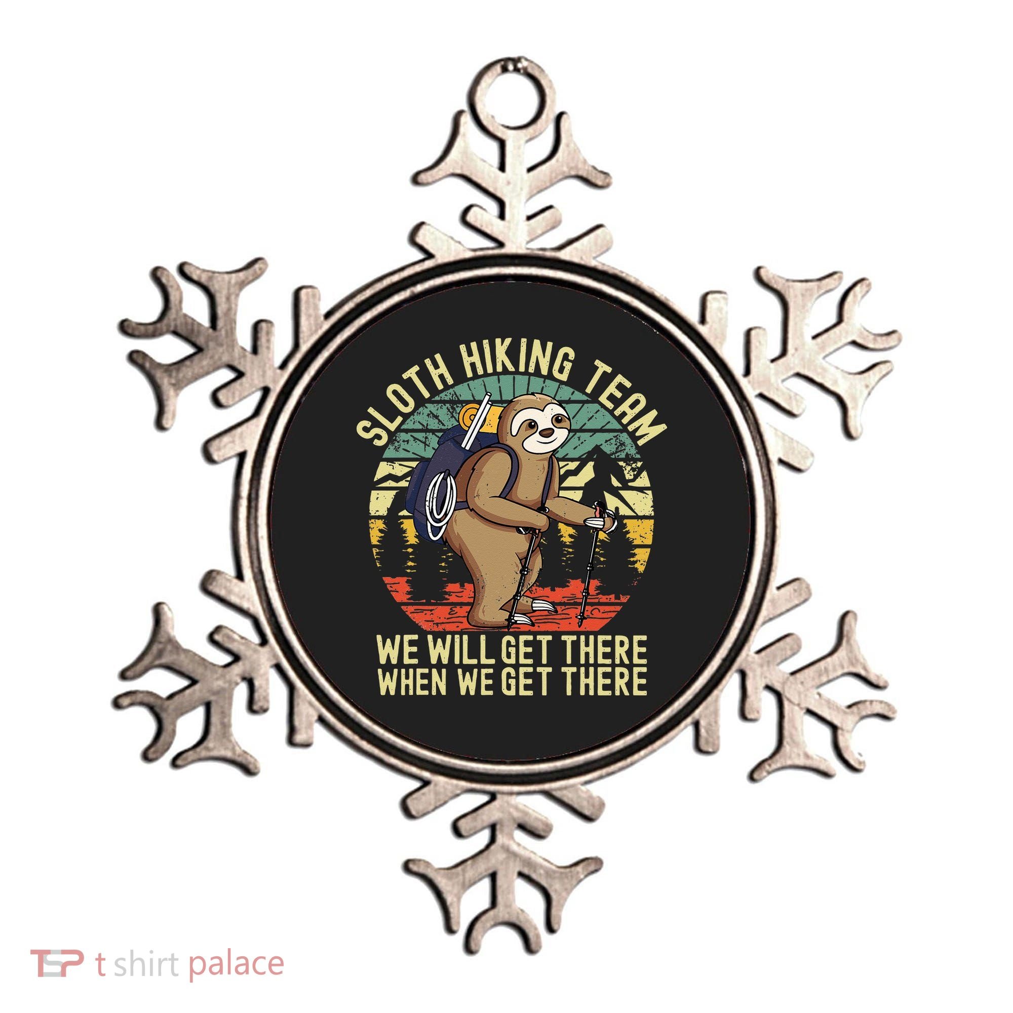 Retro Sloth Hiking Team Well Get There When We Get There Ornament