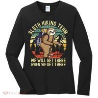 Retro Sloth Hiking Team Well Get There When We Get There Women's Long Sleeve Shirt thumb 0