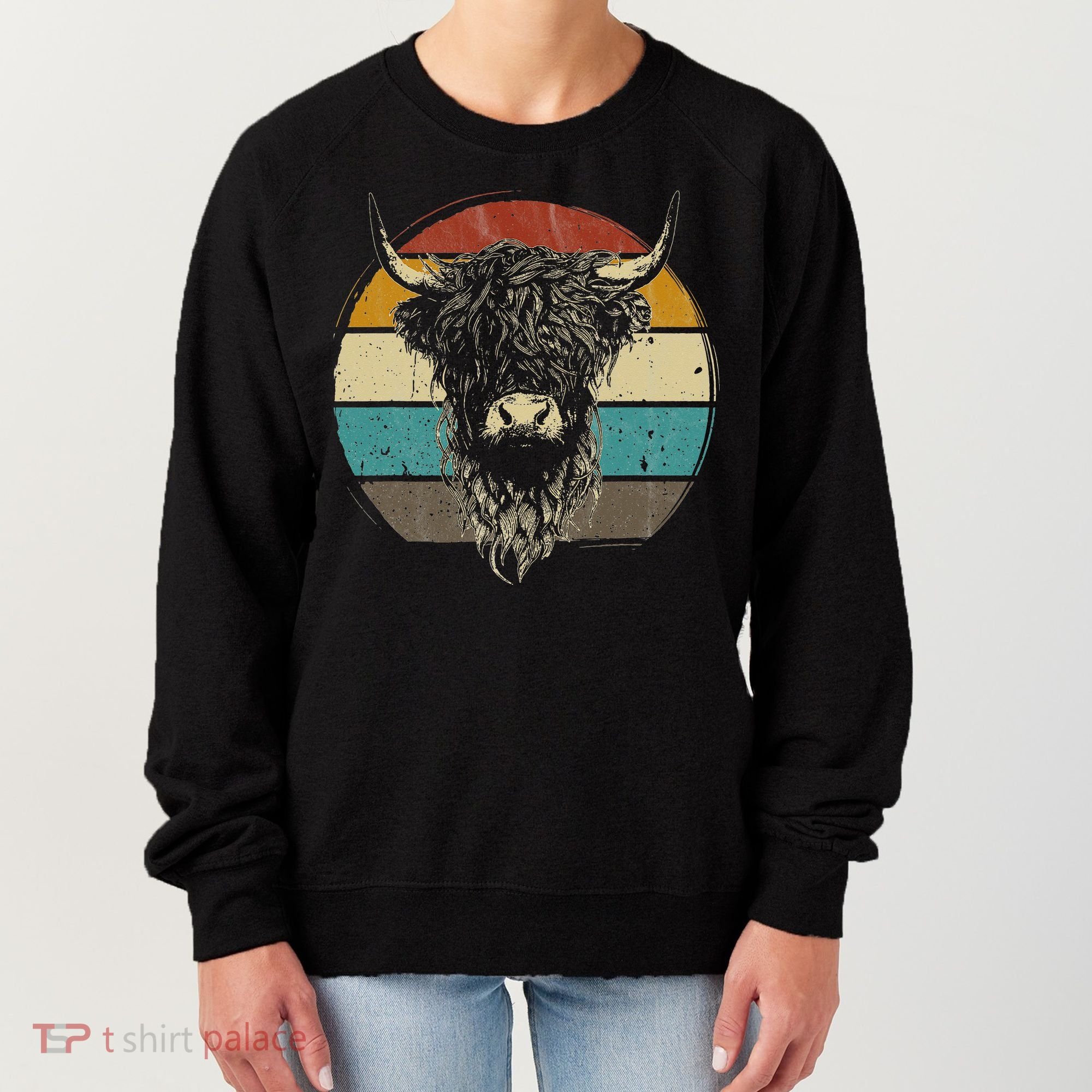 Retro Scottish Highland Cow Cattle Hairy Cow Women's Sweatshirt