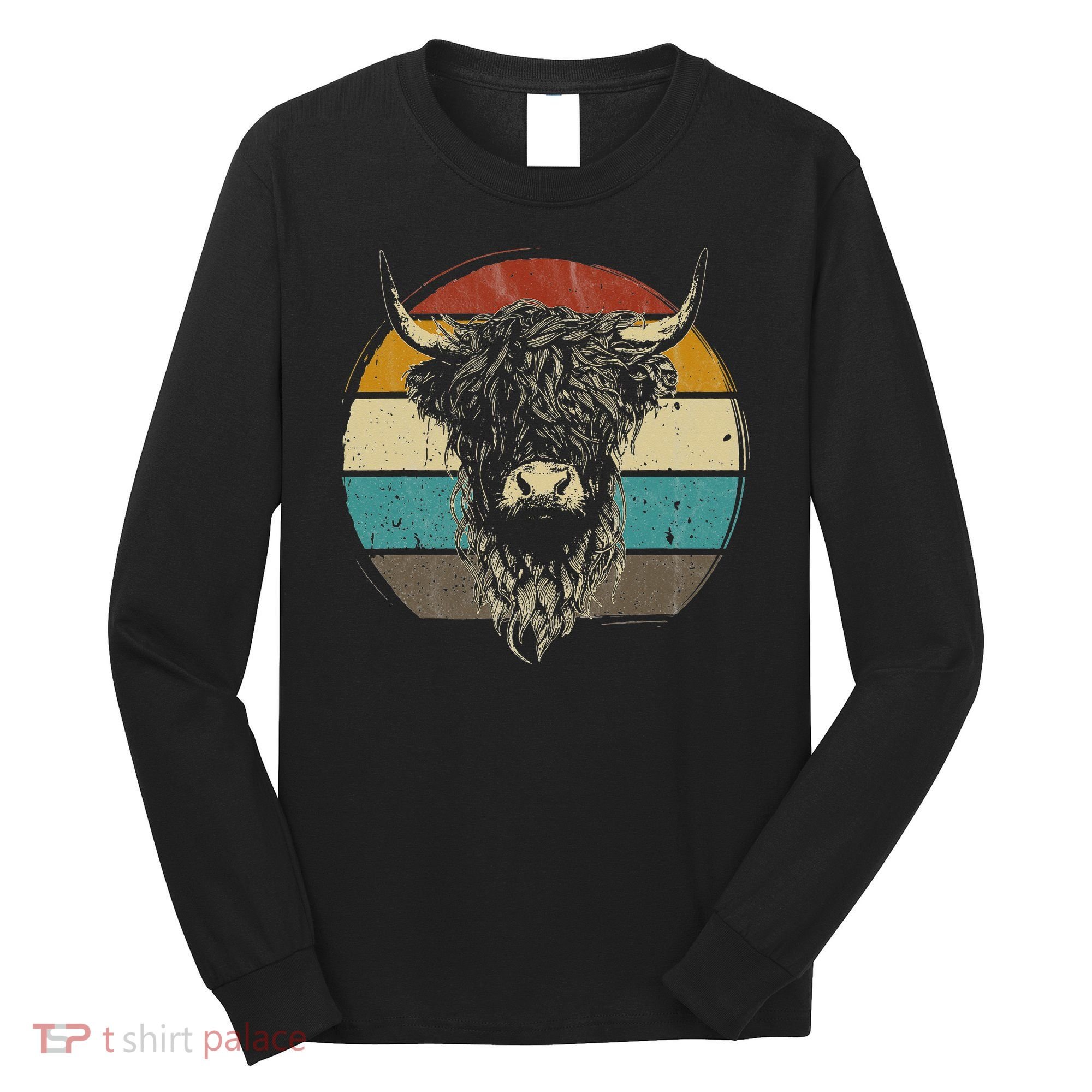 Retro Scottish Highland Cow Cattle Hairy Cow Long Sleeve Shirt