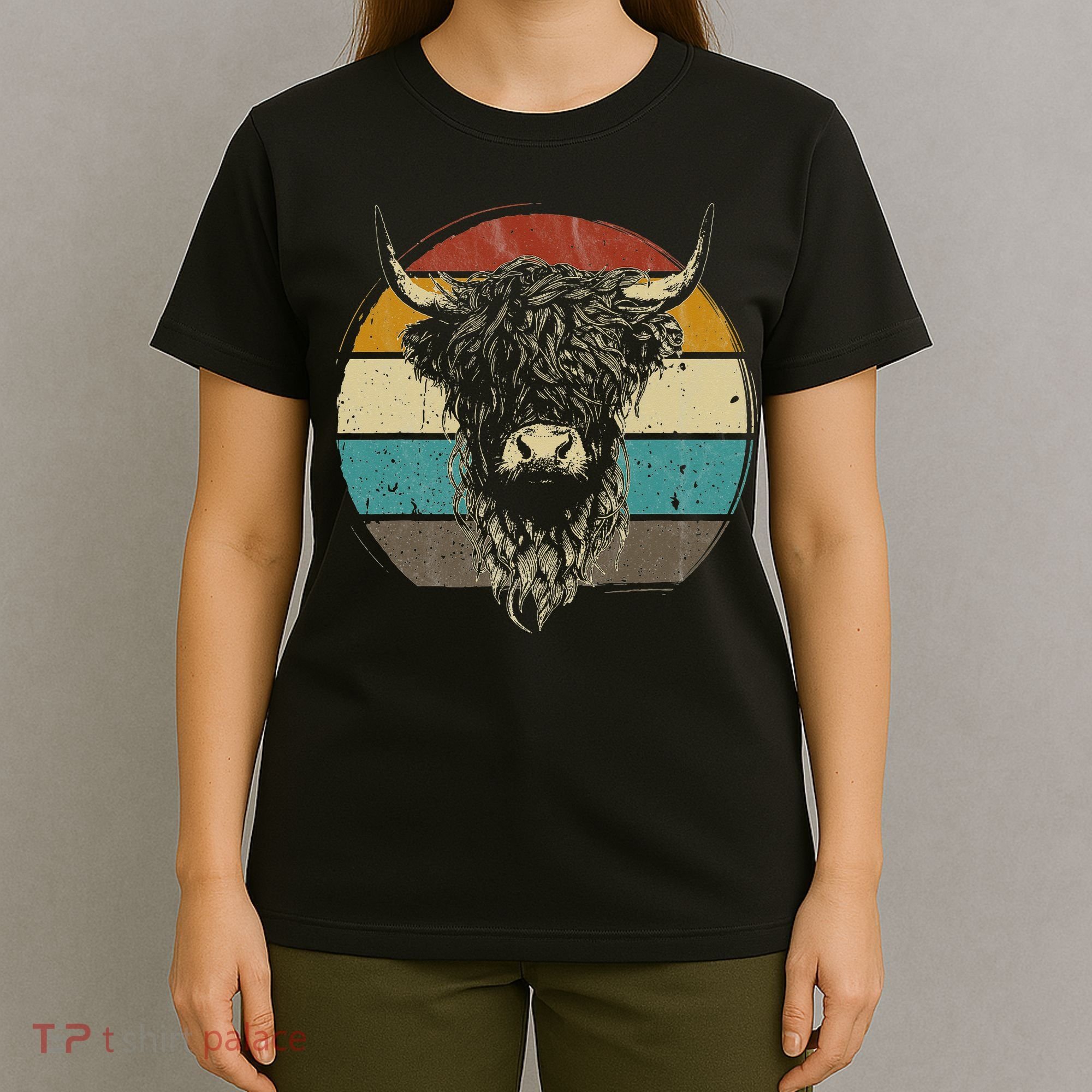 Retro Scottish Highland Cow Cattle Hairy Cow T-Shirt