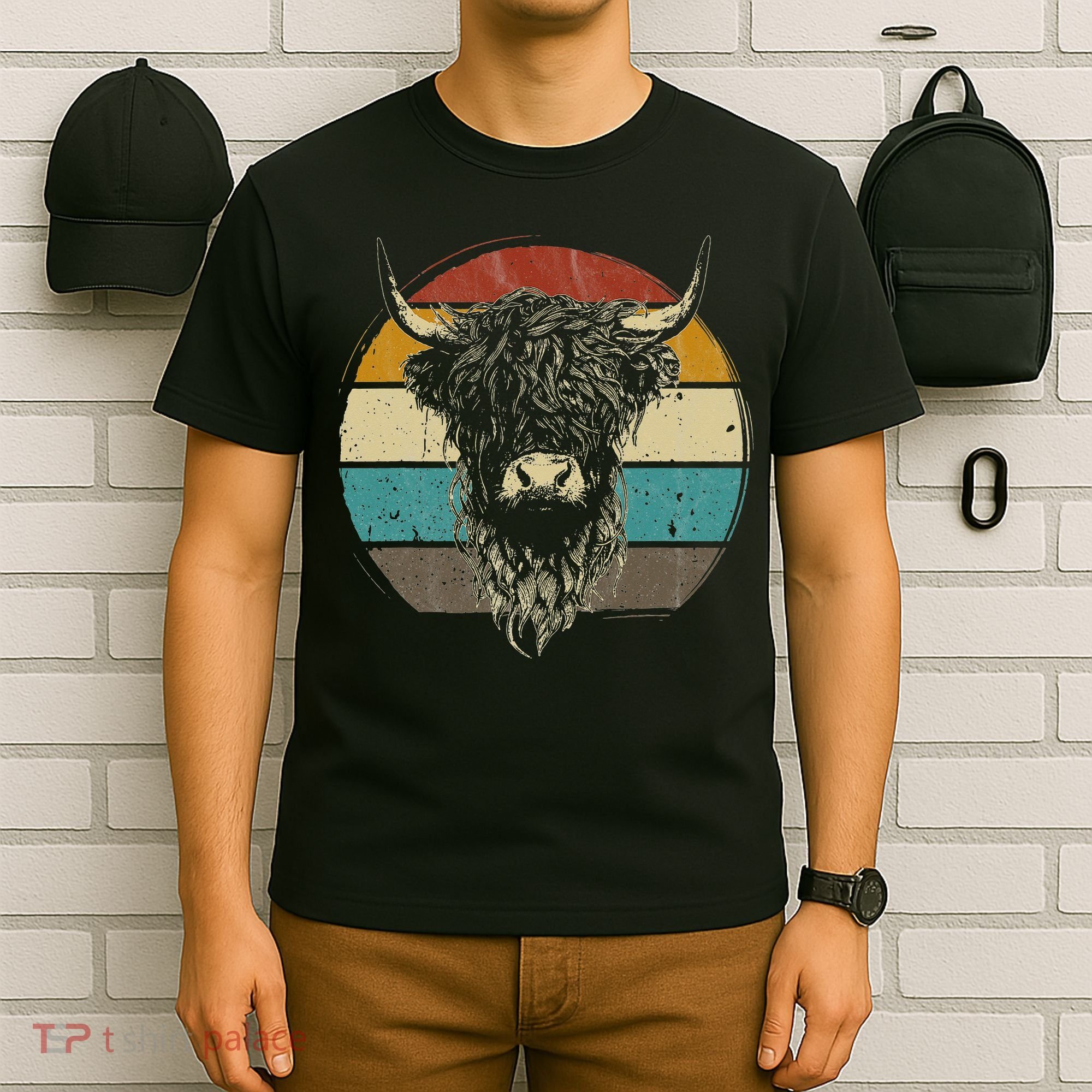 Retro Scottish Highland Cow Cattle Hairy Cow T-Shirt