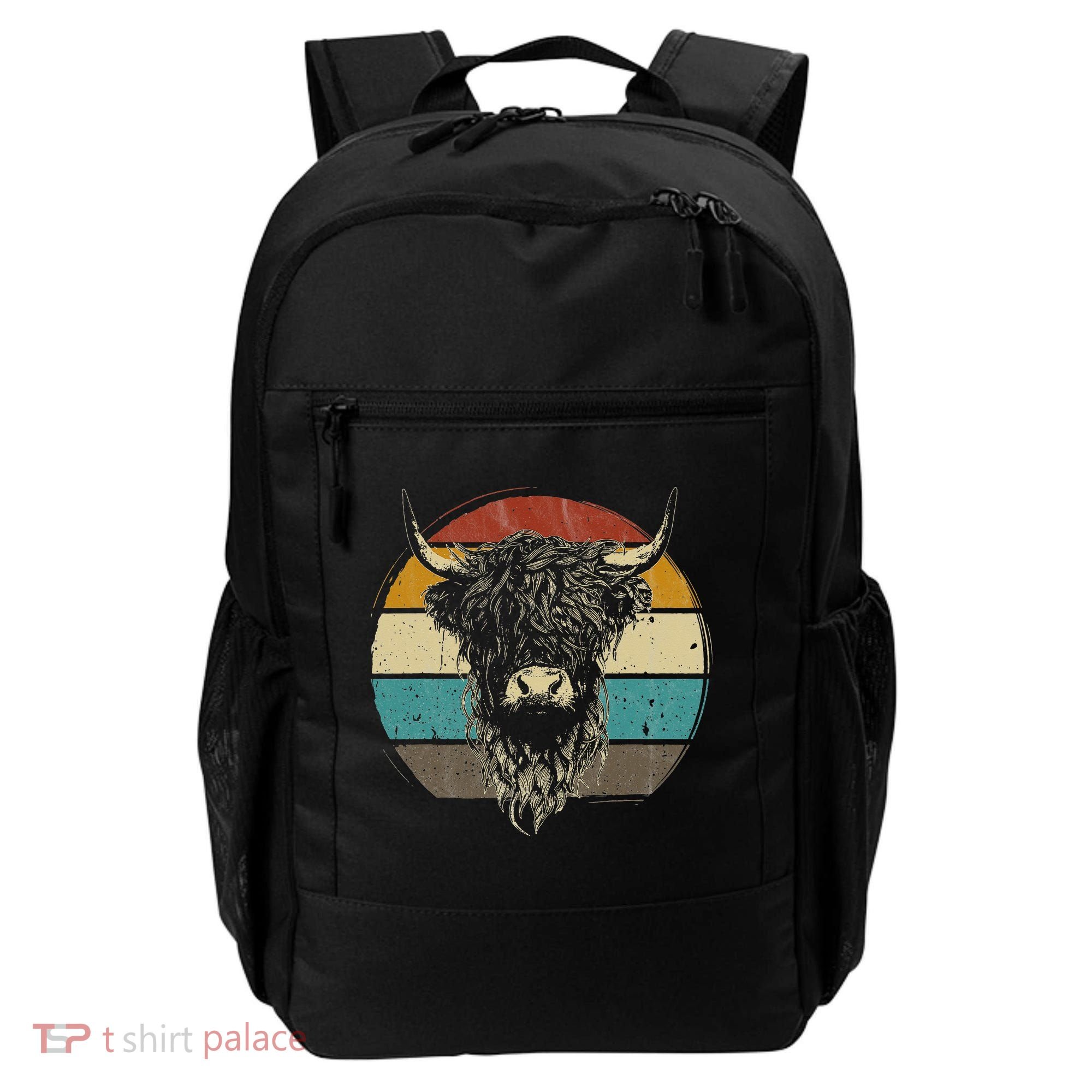 Retro Scottish Highland Cow Cattle Hairy Cow Backpack