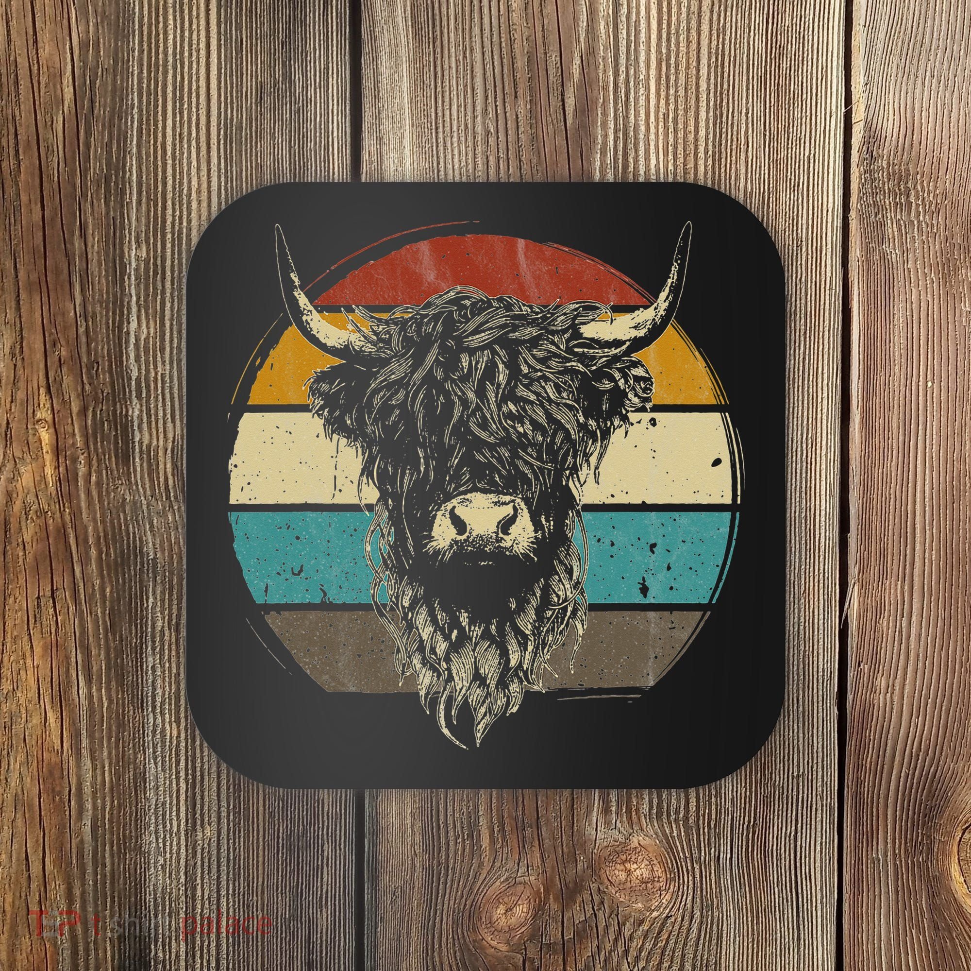 Retro Scottish Highland Cow Cattle Hairy Cow Coaster