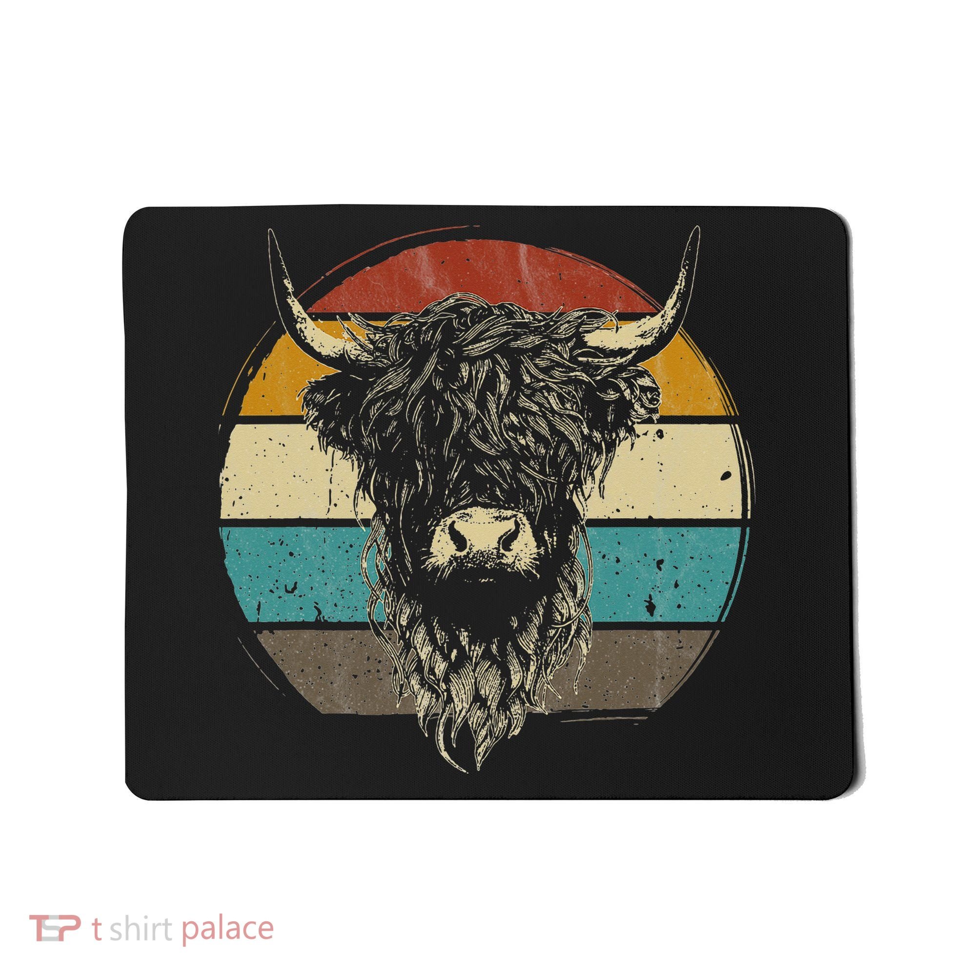 Retro Scottish Highland Cow Cattle Hairy Cow Mousepad