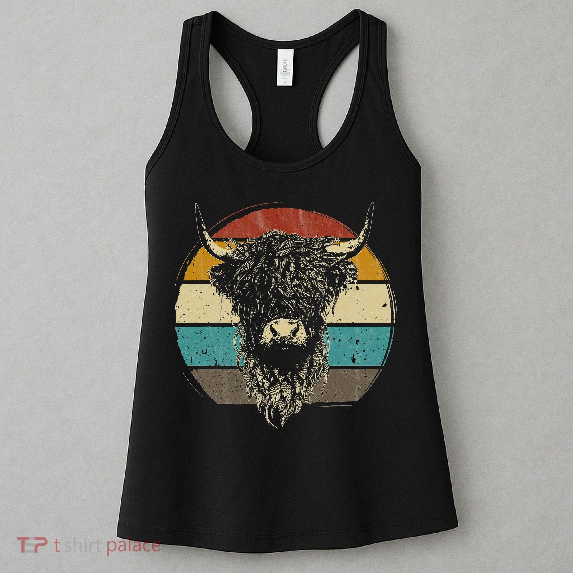 Retro Scottish Highland Cow Cattle Hairy Cow Women's Tank Top