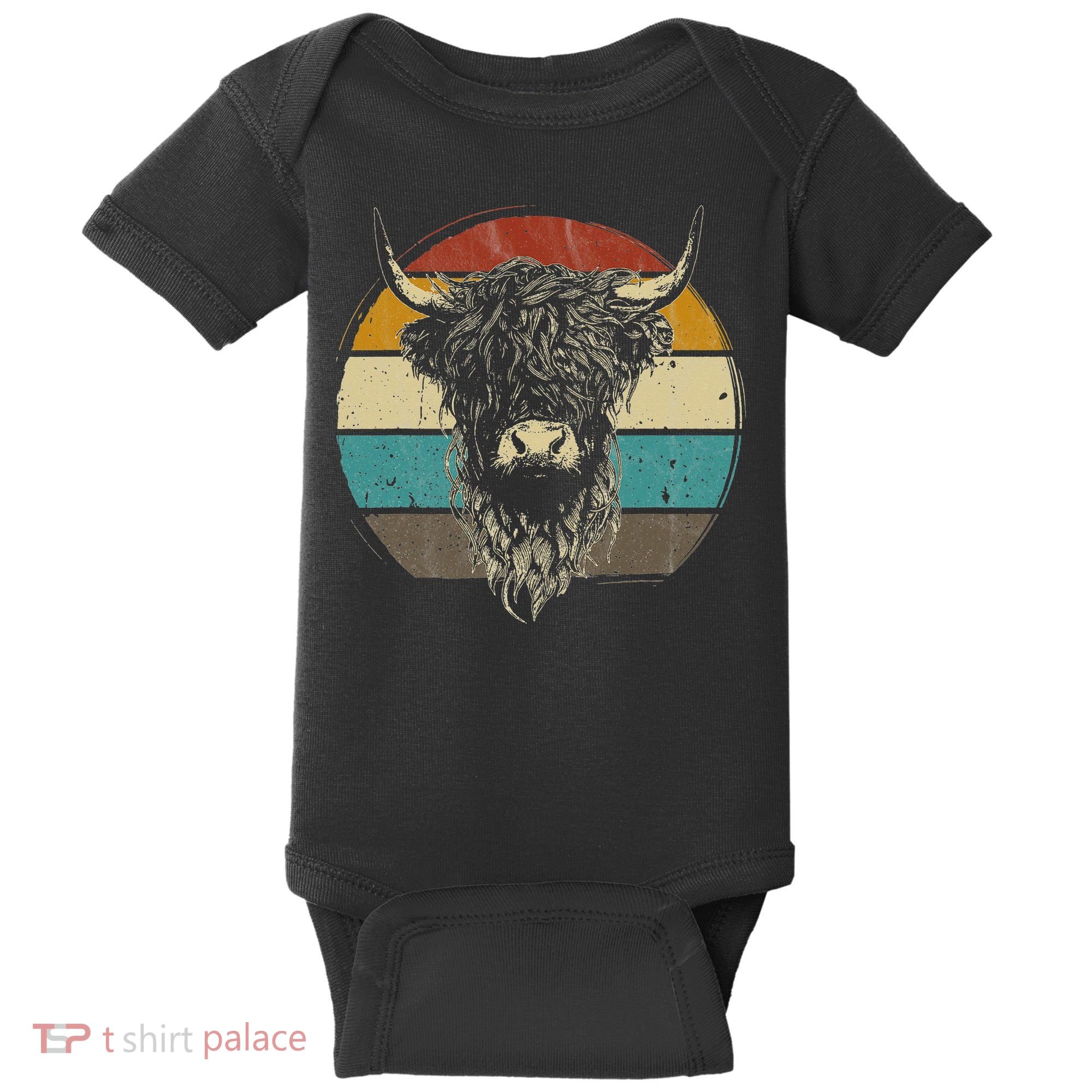 Retro Scottish Highland Cow Cattle Hairy Cow Baby Bodysuit