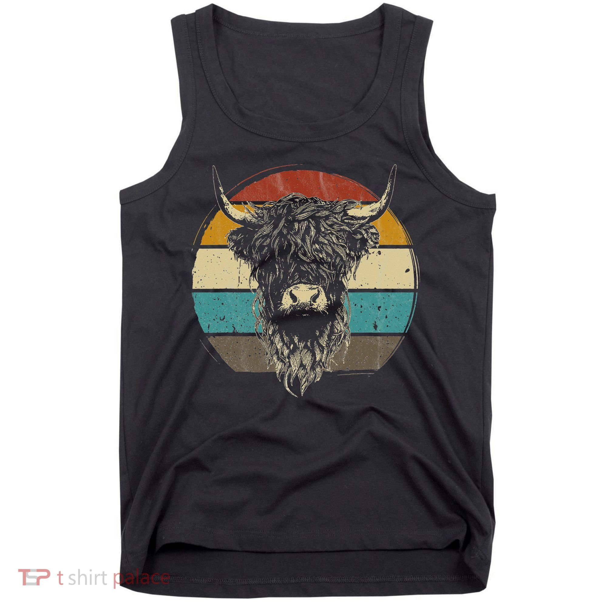 Retro Scottish Highland Cow Cattle Hairy Cow Tank Top