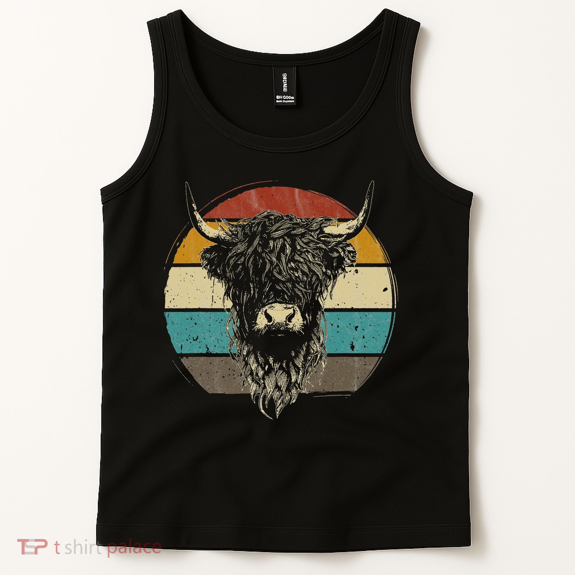 Retro Scottish Highland Cow Cattle Hairy Cow Tank Top