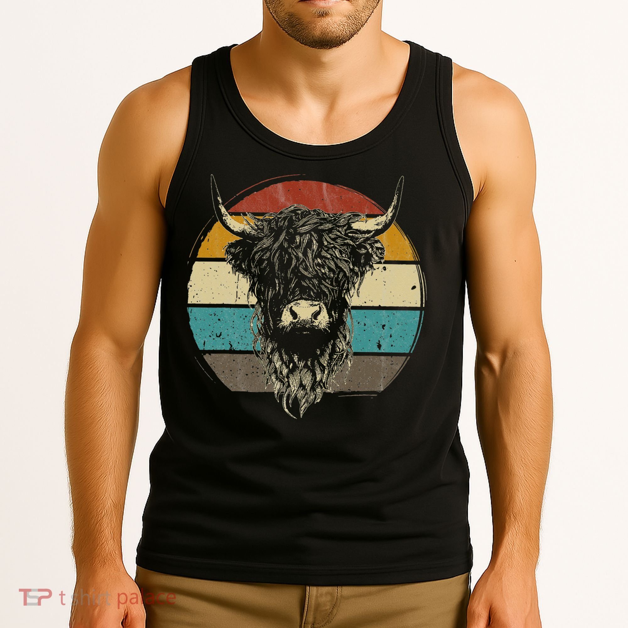 Retro Scottish Highland Cow Cattle Hairy Cow Tank Top