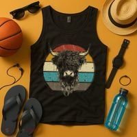 Retro Scottish Highland Cow Cattle Hairy Cow Tank Top thumb 4