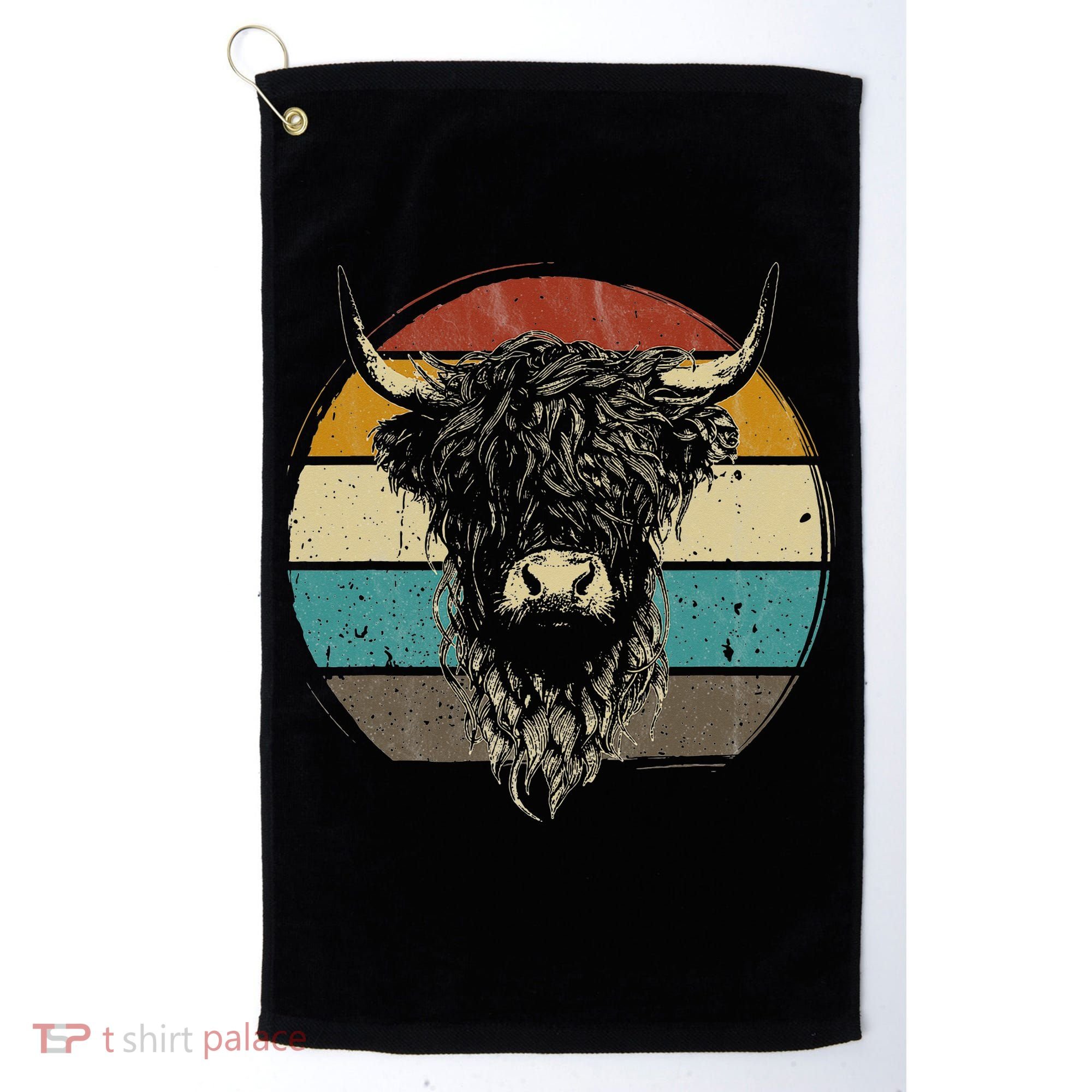 Retro Scottish Highland Cow Cattle Hairy Cow Golf Towel
