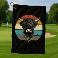 Retro Scottish Highland Cow Cattle Hairy Cow Golf Towel thumb 1