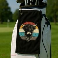 Retro Scottish Highland Cow Cattle Hairy Cow Golf Towel thumb 2