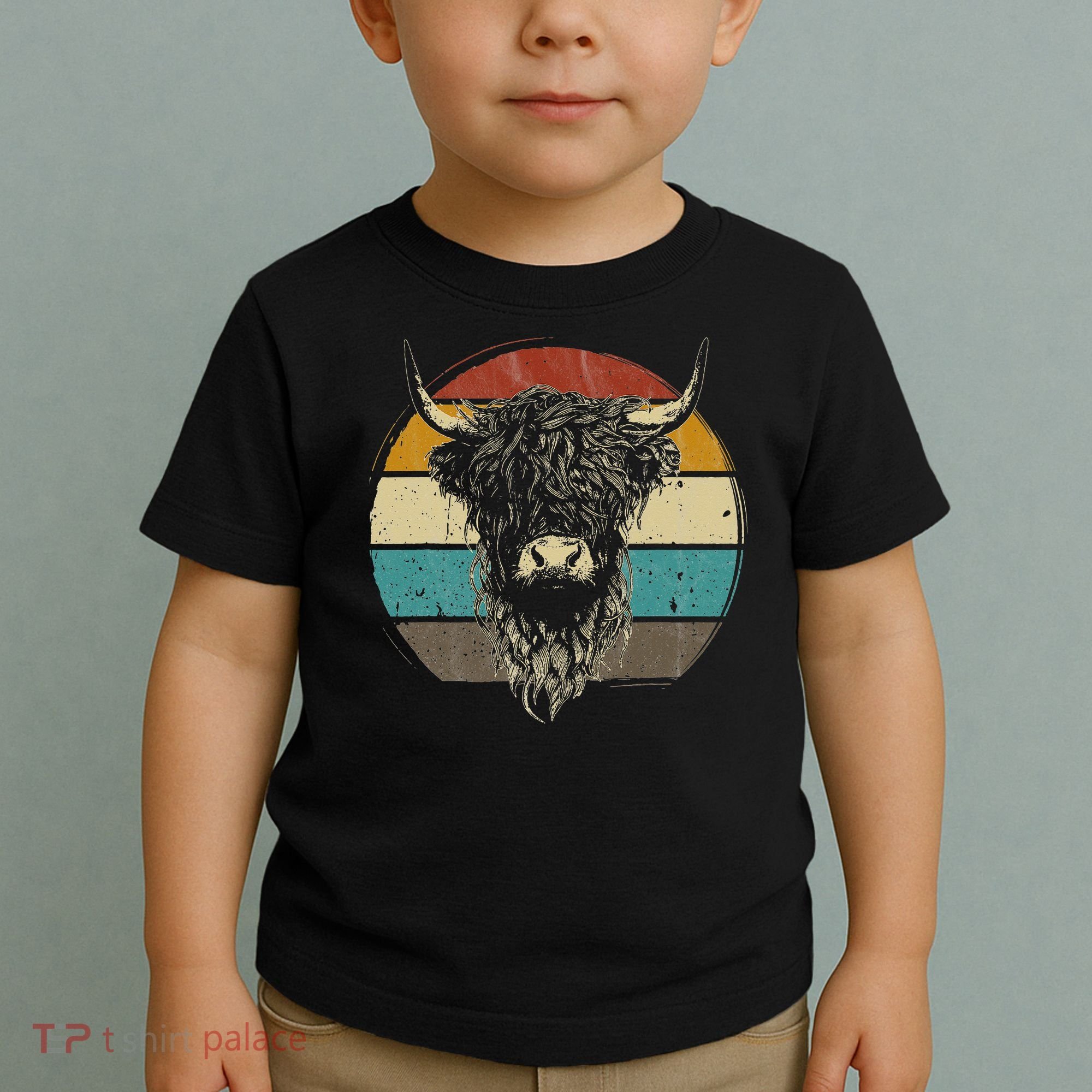Retro Scottish Highland Cow Cattle Hairy Cow Toddler T-Shirt
