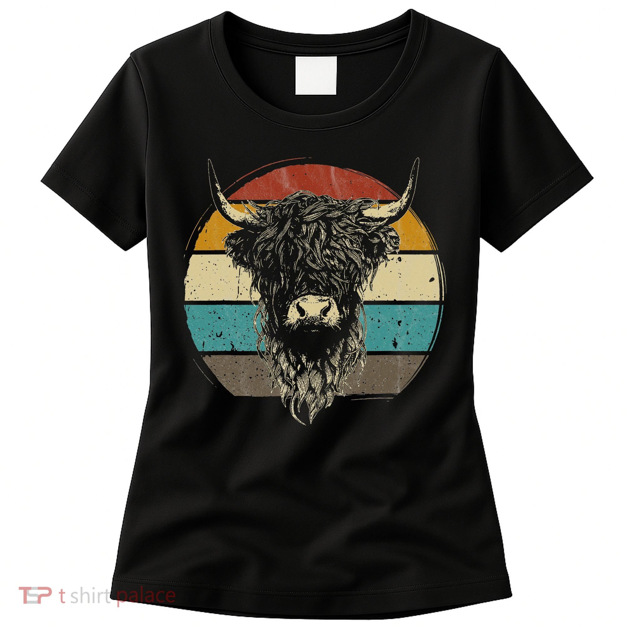 Retro Scottish Highland Cow Cattle Hairy Cow Women's T-Shirt