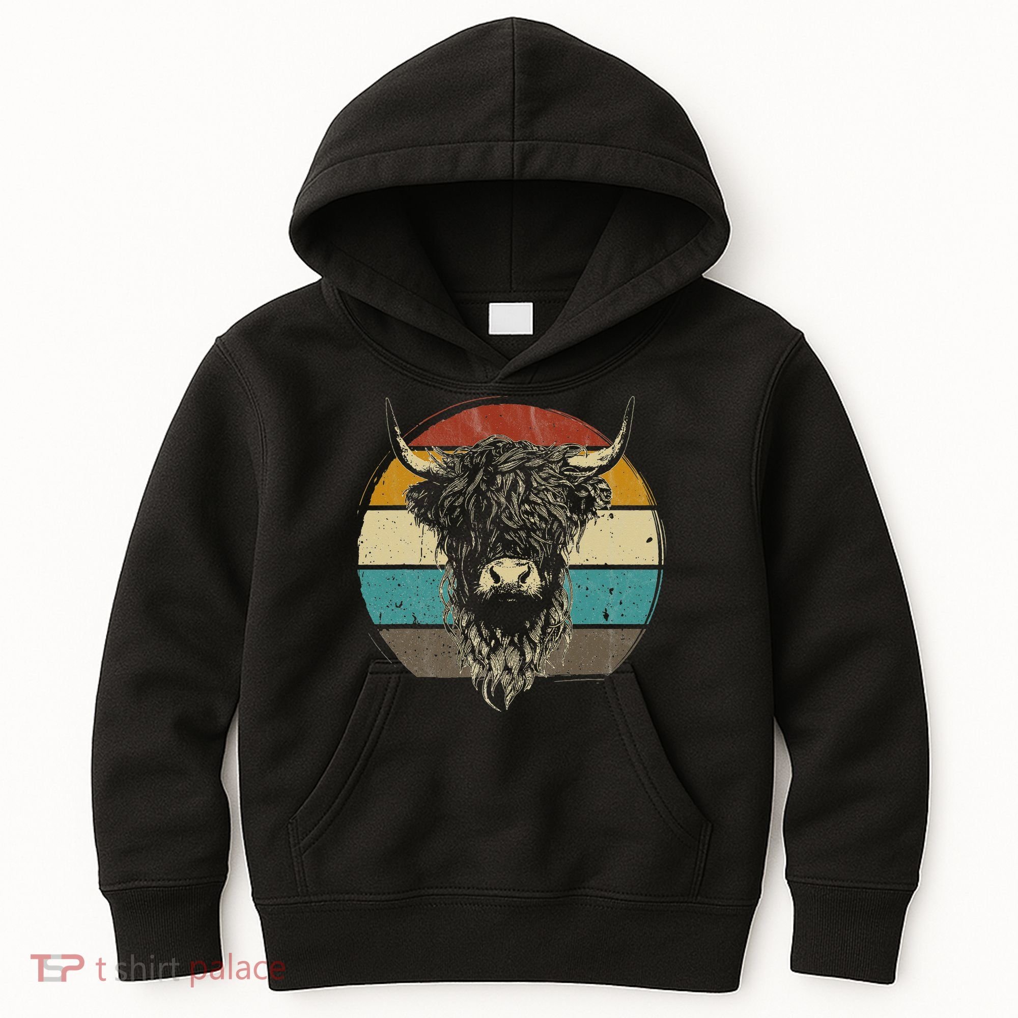 Retro Scottish Highland Cow Cattle Hairy Cow Kids Hoodie
