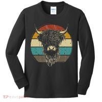 Retro Scottish Highland Cow Cattle Hairy Cow Kids Long Sleeve Shirt thumb 0