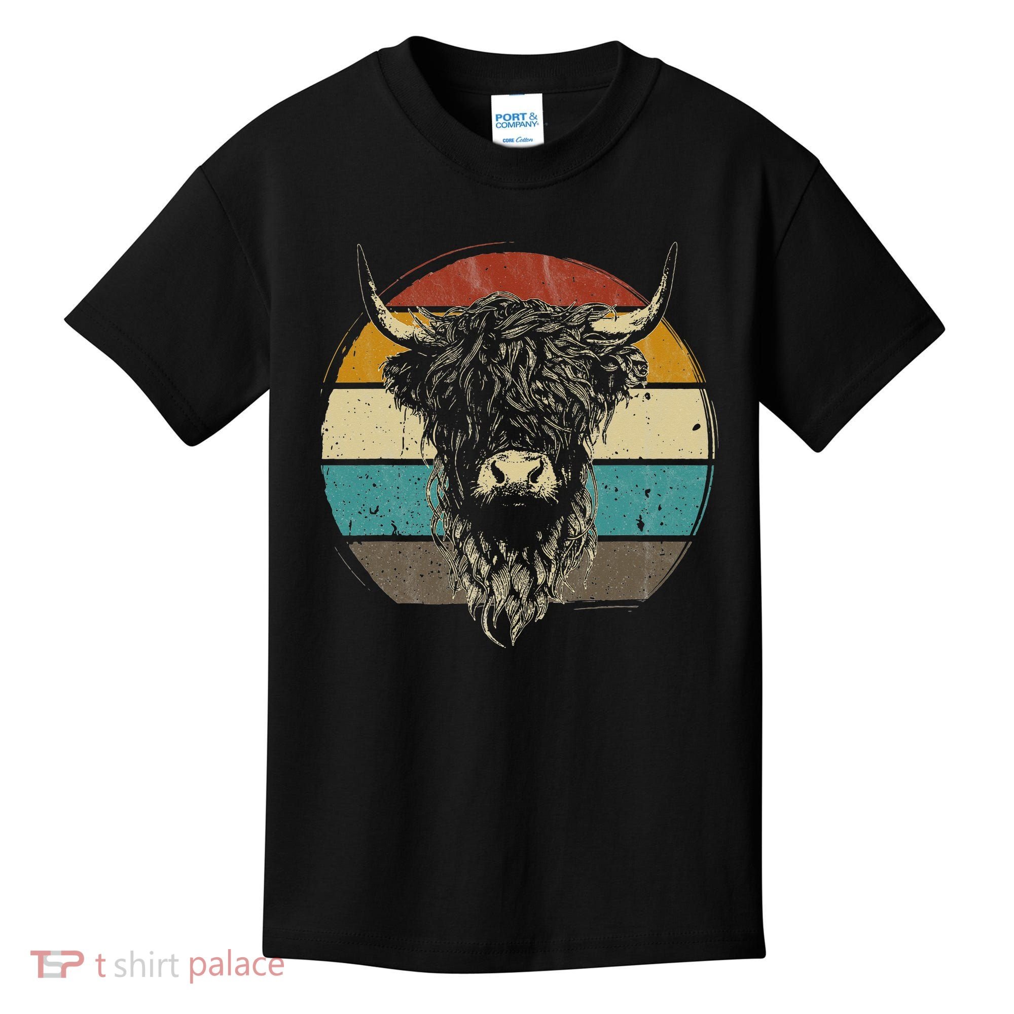 Retro Scottish Highland Cow Cattle Hairy Cow Kids T-Shirt