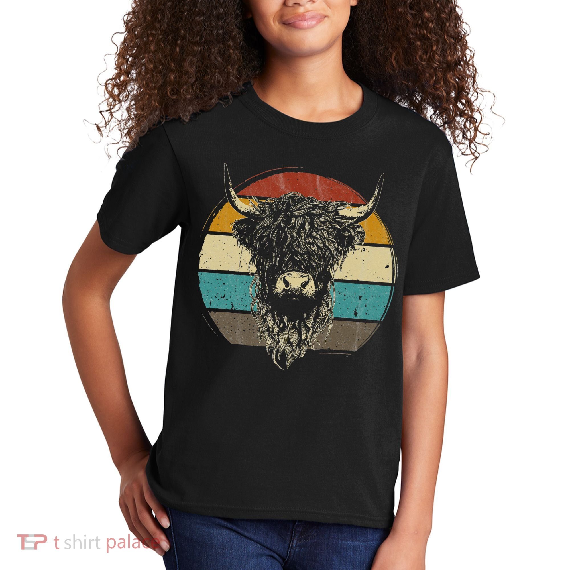 Retro Scottish Highland Cow Cattle Hairy Cow Kids T-Shirt