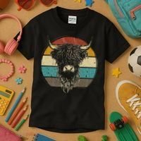 Retro Scottish Highland Cow Cattle Hairy Cow Kids T-Shirt thumb 3